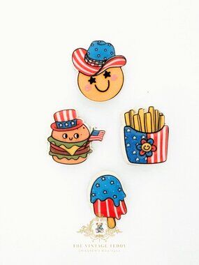 Cute Kids Shoes Charms for Crocs Style Clogs American USA 4th of July Set of 4